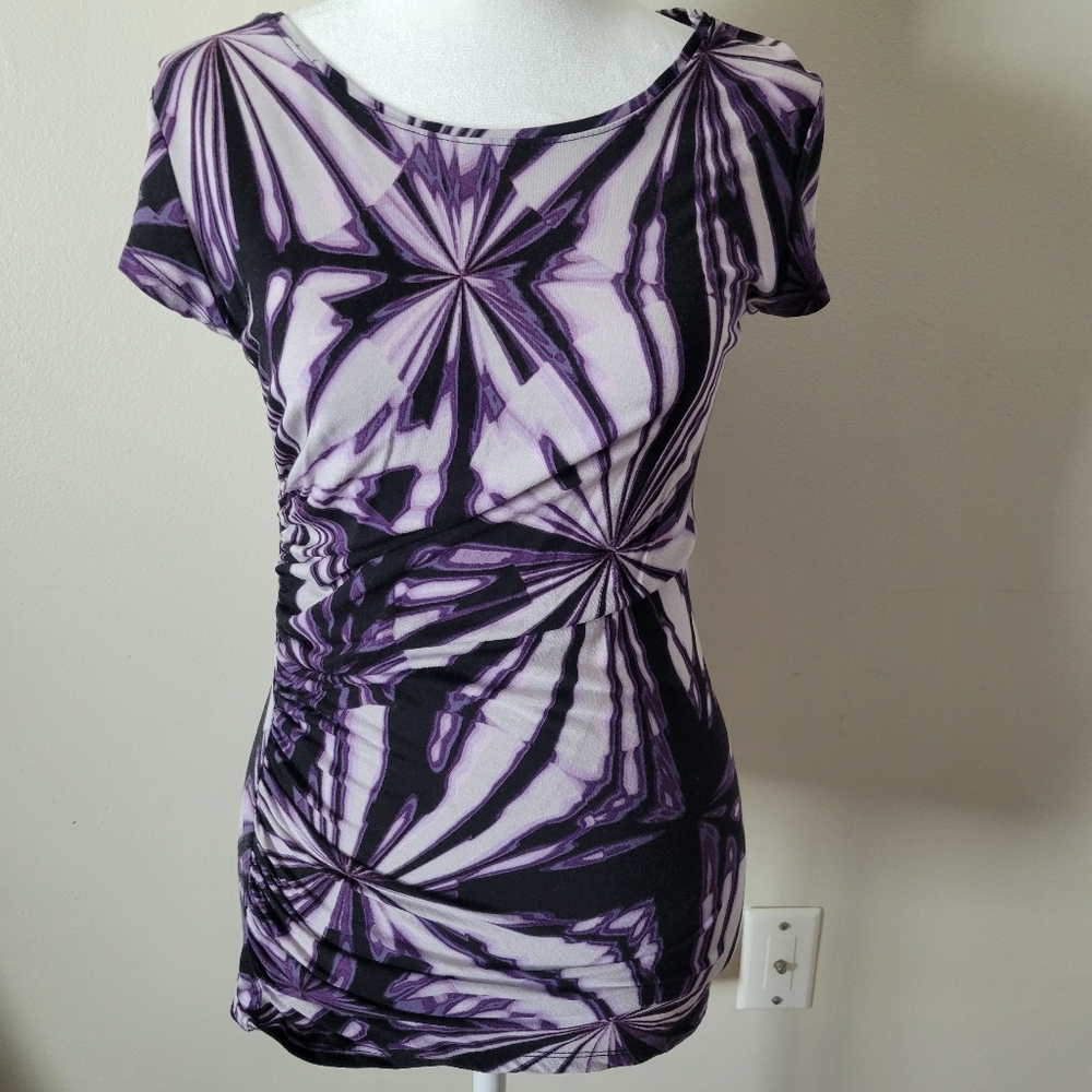New York & Co Print Top W/Side Gathering XS